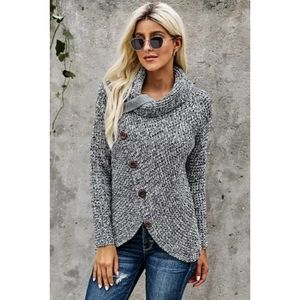 LAST ONE! Plus Size GRACELYN Gray Button Wrap Long Sleeve Sweater